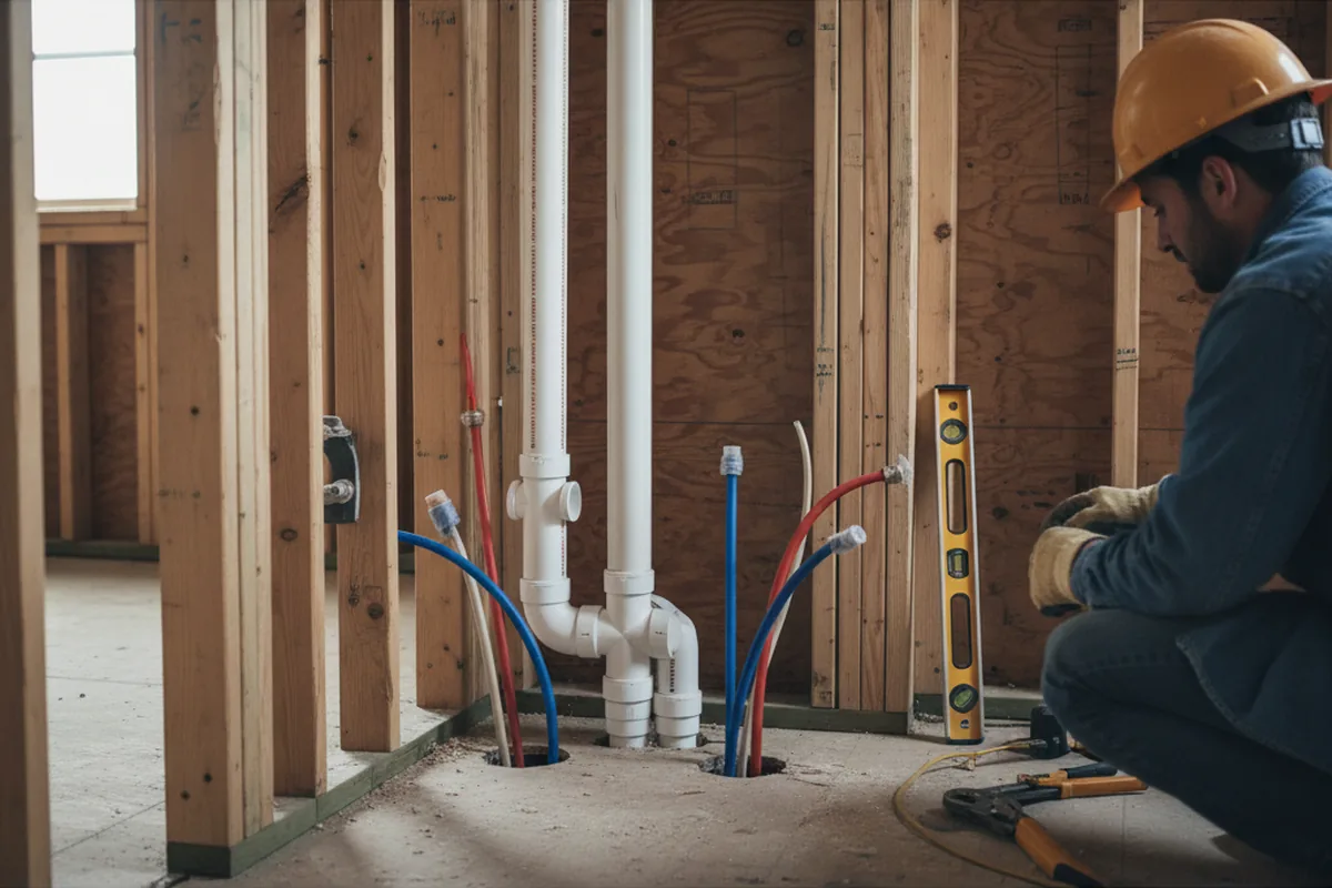 Drain and supply rough-in during Sump Pump Repair in Brighton